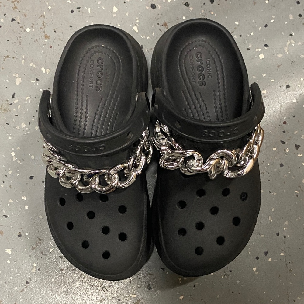 CROCS Black Sandals with Silver Chain